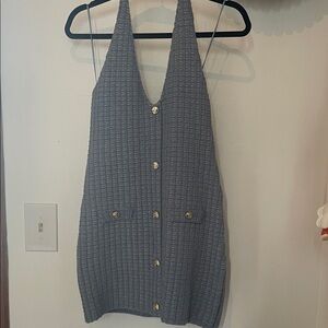 Zara Gray Knit Button-Front Dress with Gold Buttons